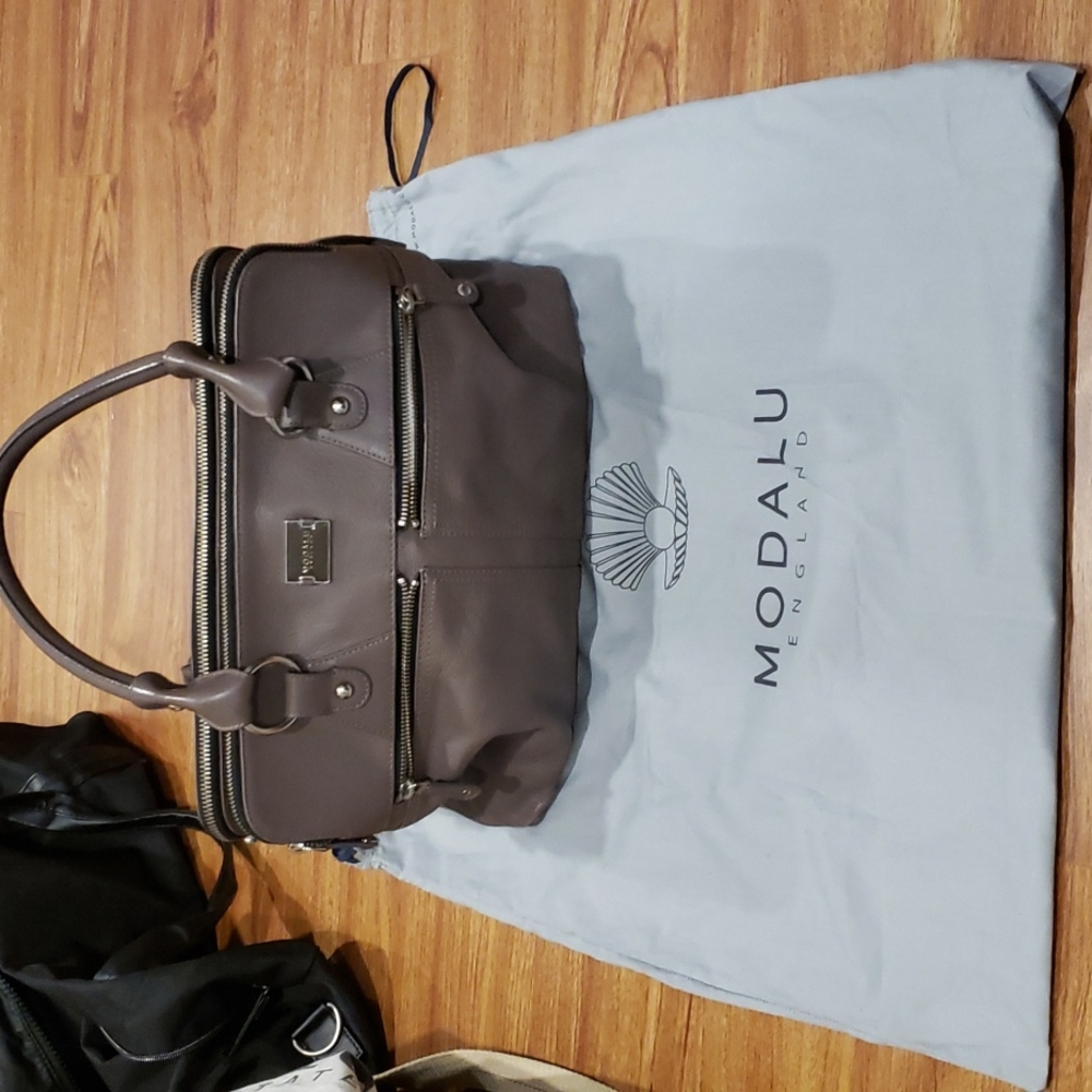Modalu Taupe Leather Satchel with Dual Top Handles